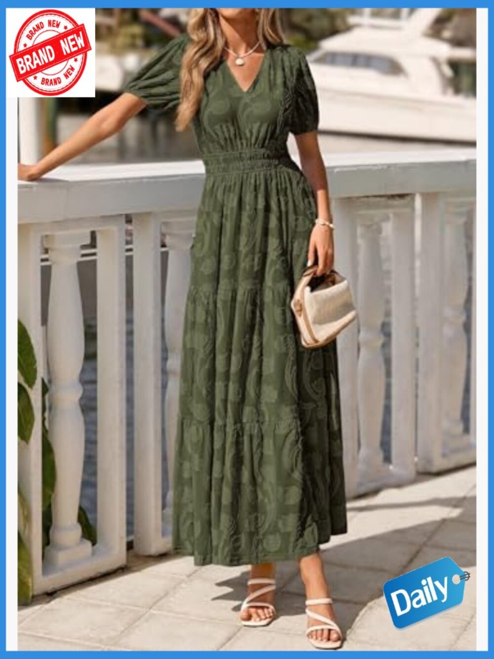 Boho Flowy V Neck Maxi Dress with Pockets - Picture 4 of 7